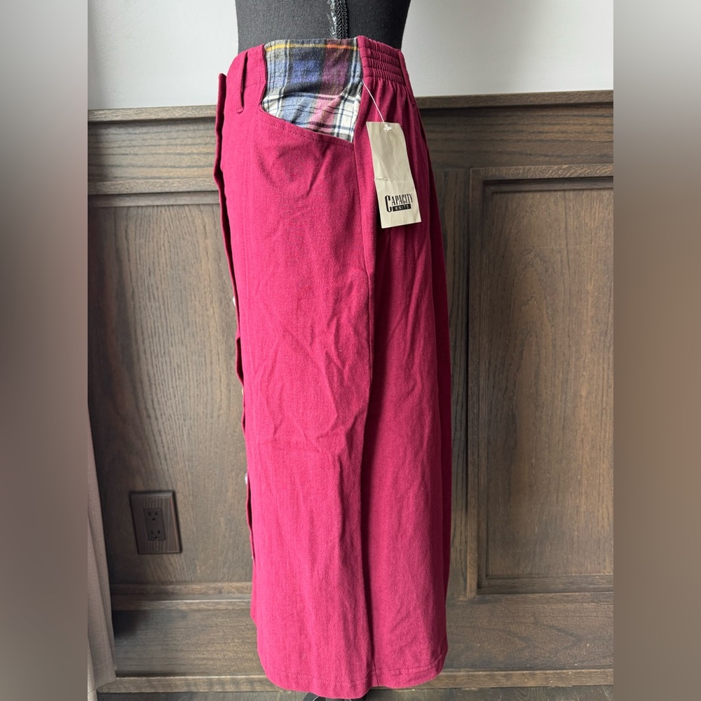 Capacity Vintage 90s Cottagecore Button-Front Pencil Skirt in Rich Red plaid M - Picture 4 of 10